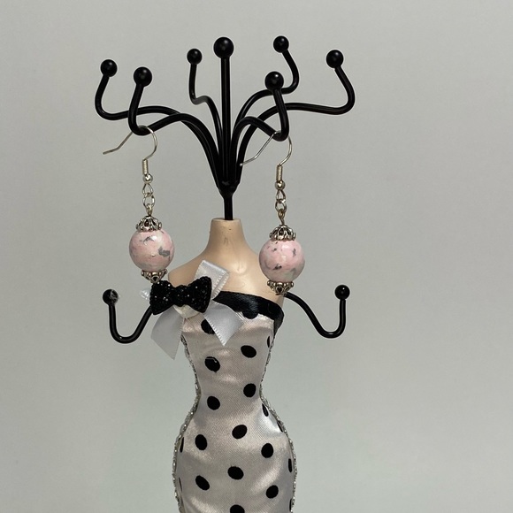 Unique Handmade Polymer Clay Pink & White Earrings - Picture 8 of 12